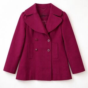 GUESS Womens Magenta Wool Pea Coat Pink Raspberry Spring Retro Dior 50s vibes L